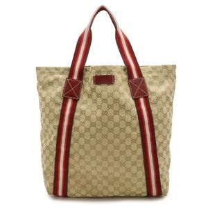Gucci Monogram Beige Tote with Red and White Straps